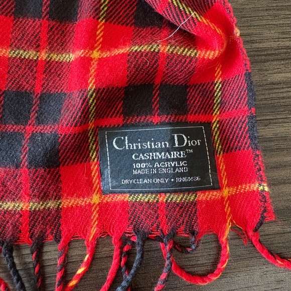 Christian Dior Classic Fall Red Black Plaid Scarf - Picture 2 of 4